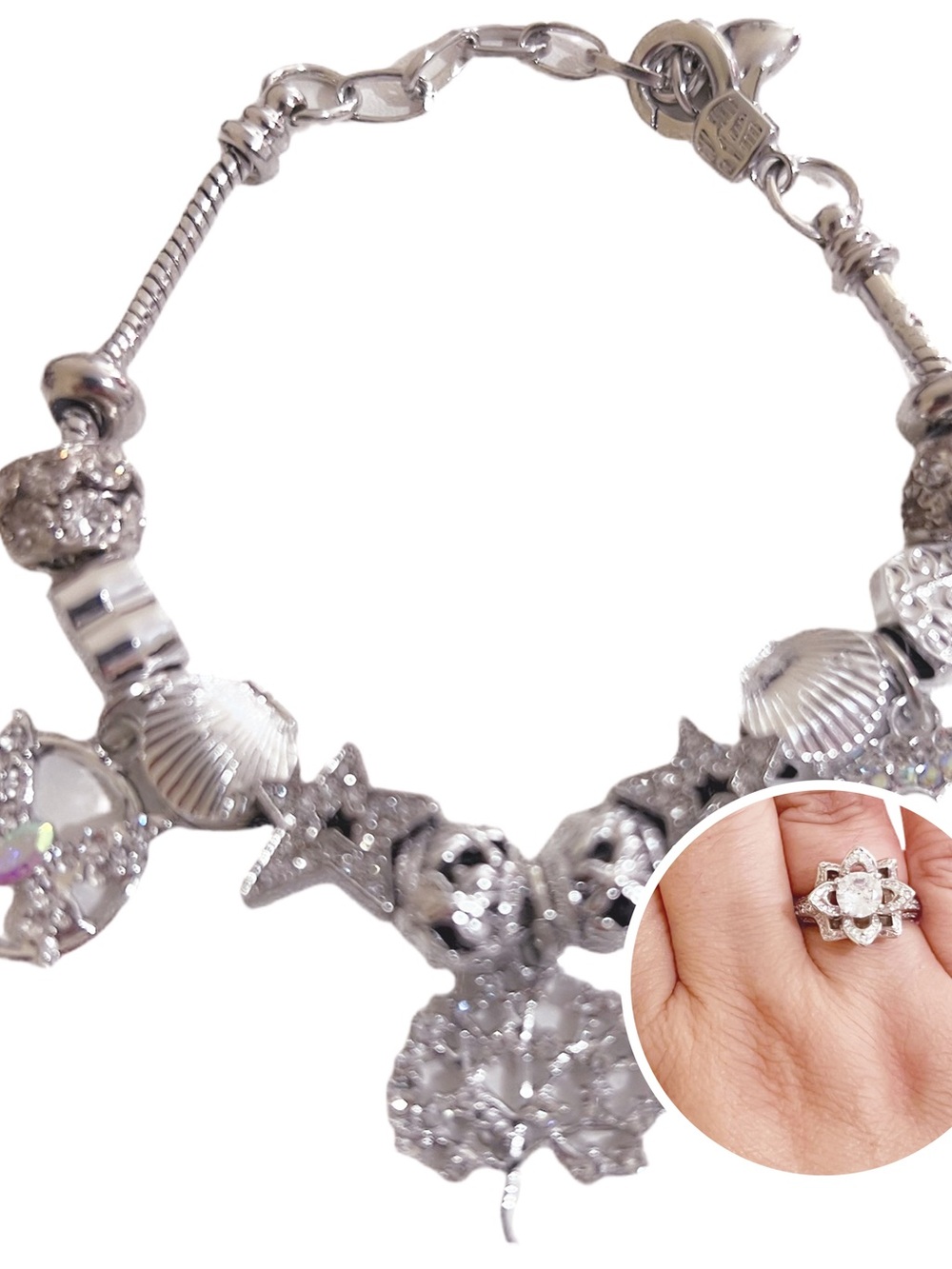⭐️Charm Bracelet + Adjustable Ring Set • Silver⭐️